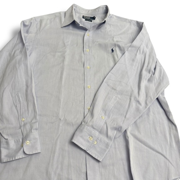 Polo Ralph Lauren Andrew Men's 17.5 34/35 Light Blue Striped Button‎ Down Shirt - Picture 2 of 12
